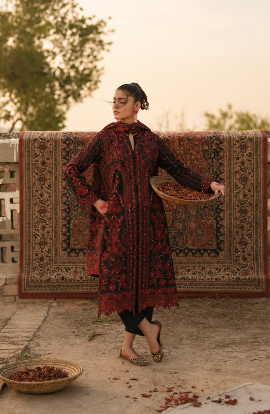 Casual Lite HER Summer Embroidered Cotton Lawn Stitched 3 Piece Suit - Aurevine - CL26HER - Black - Festive Collection
