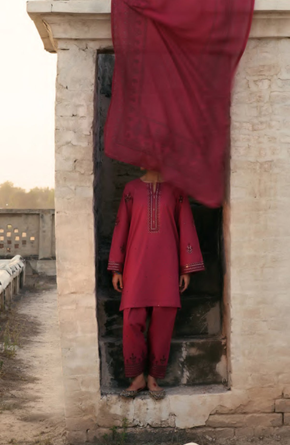 Casual Lite HER Summer Embroidered Cotton Lawn Stitched 3 Piece Suit - Veloura - CL26HER - Maroon - Festive Collection