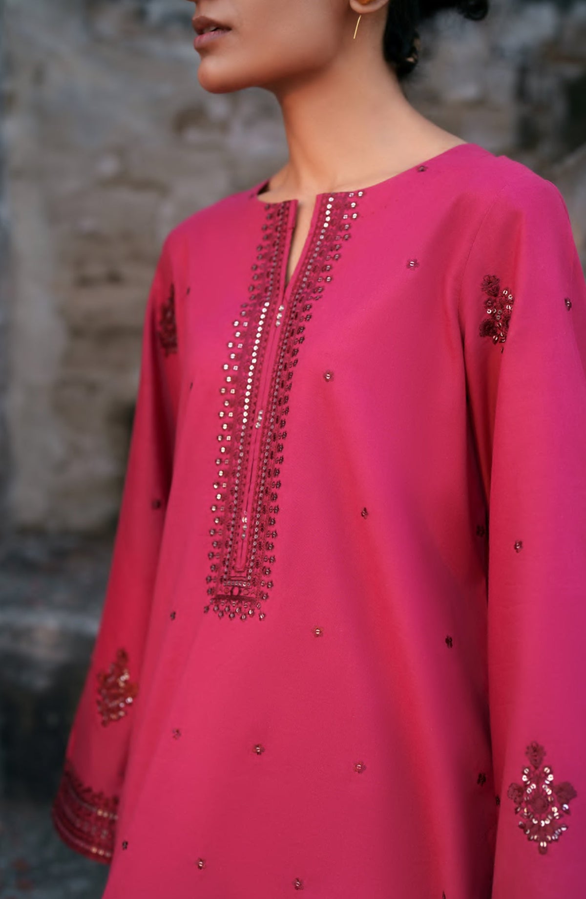 Casual Lite HER Summer Embroidered Cotton Lawn Stitched 3 Piece Suit - Veloura - CL26HER - Maroon - Festive Collection