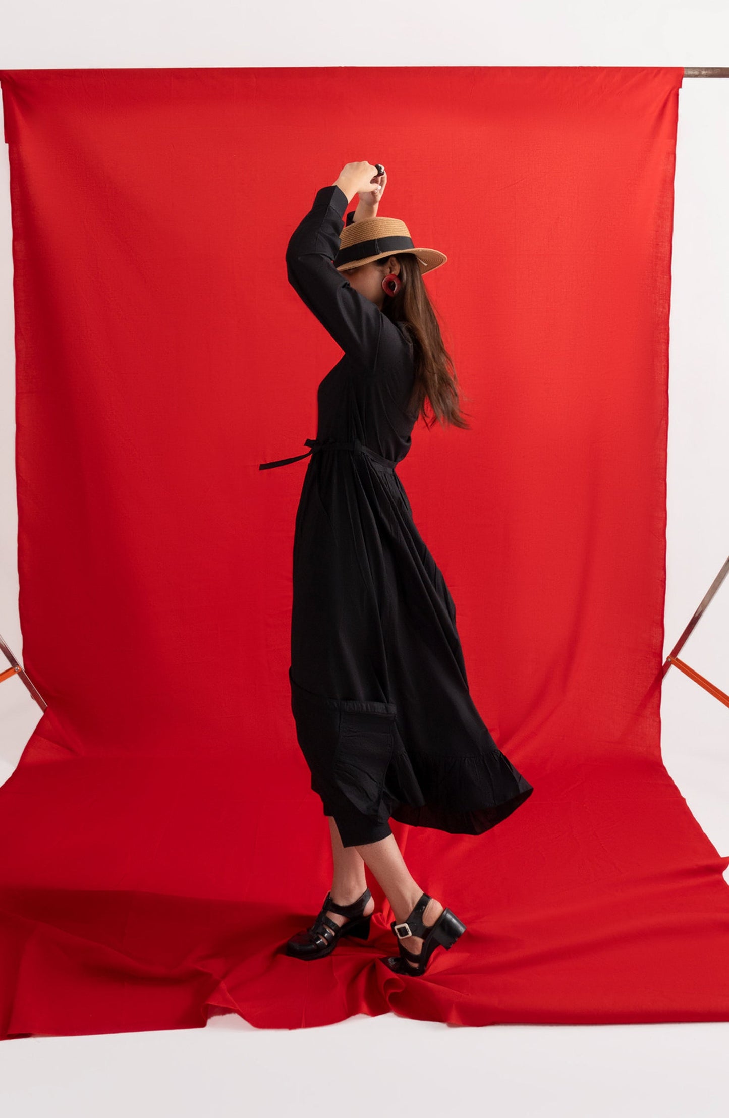 Casual Lite Like a Bird Printed Premium Linen Stitched 2 Piece Dress - Outfit-03 Noir Ruffle Charm - CL25LKB - Black - Casuals Pre Fall Collection