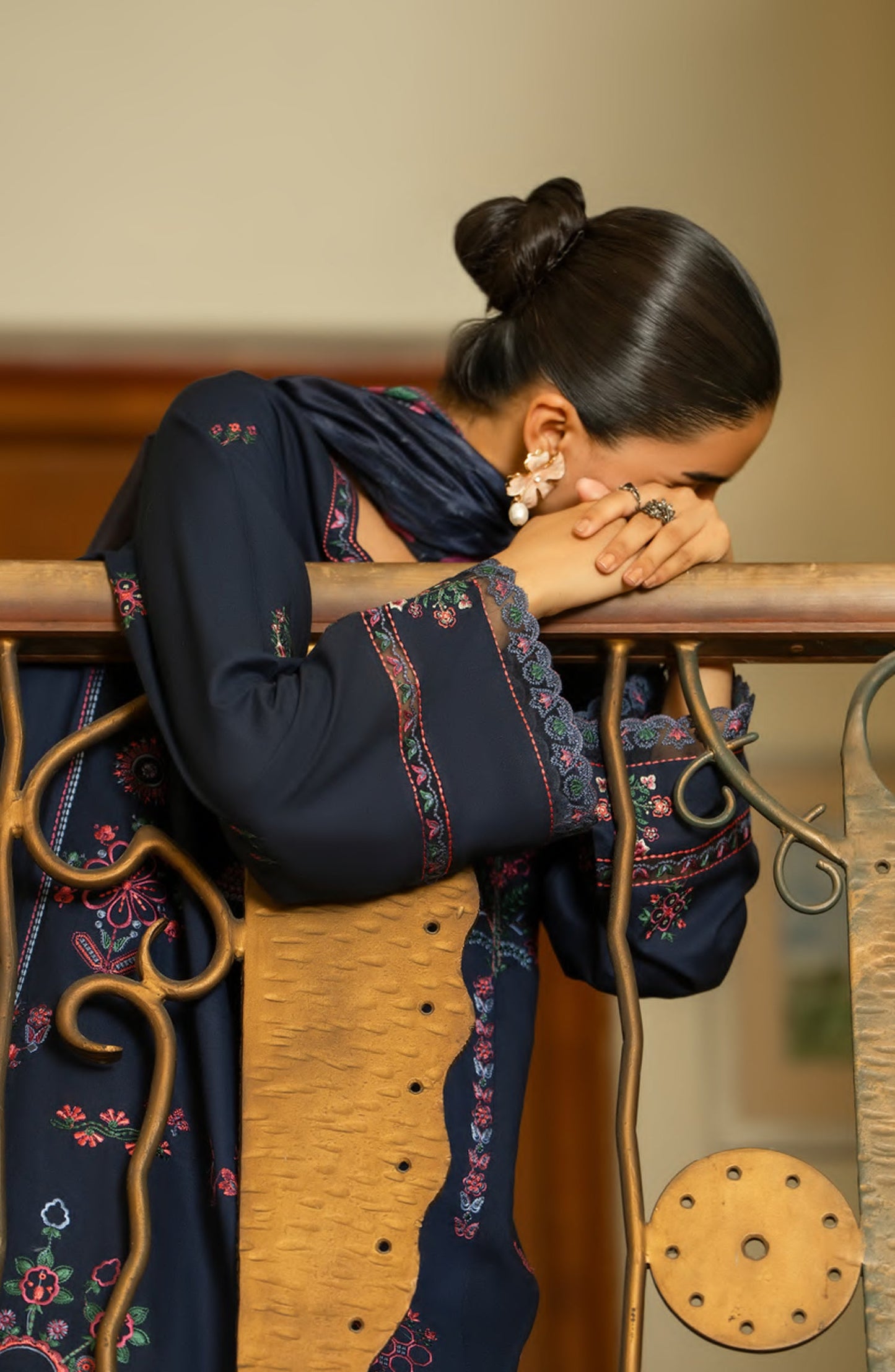 Casual Lite Misha Premium Embroidered Linen Stitched 3 Piece Suit - Outfit-07 - CL25ISA - Blue - Pre-Fall Collection