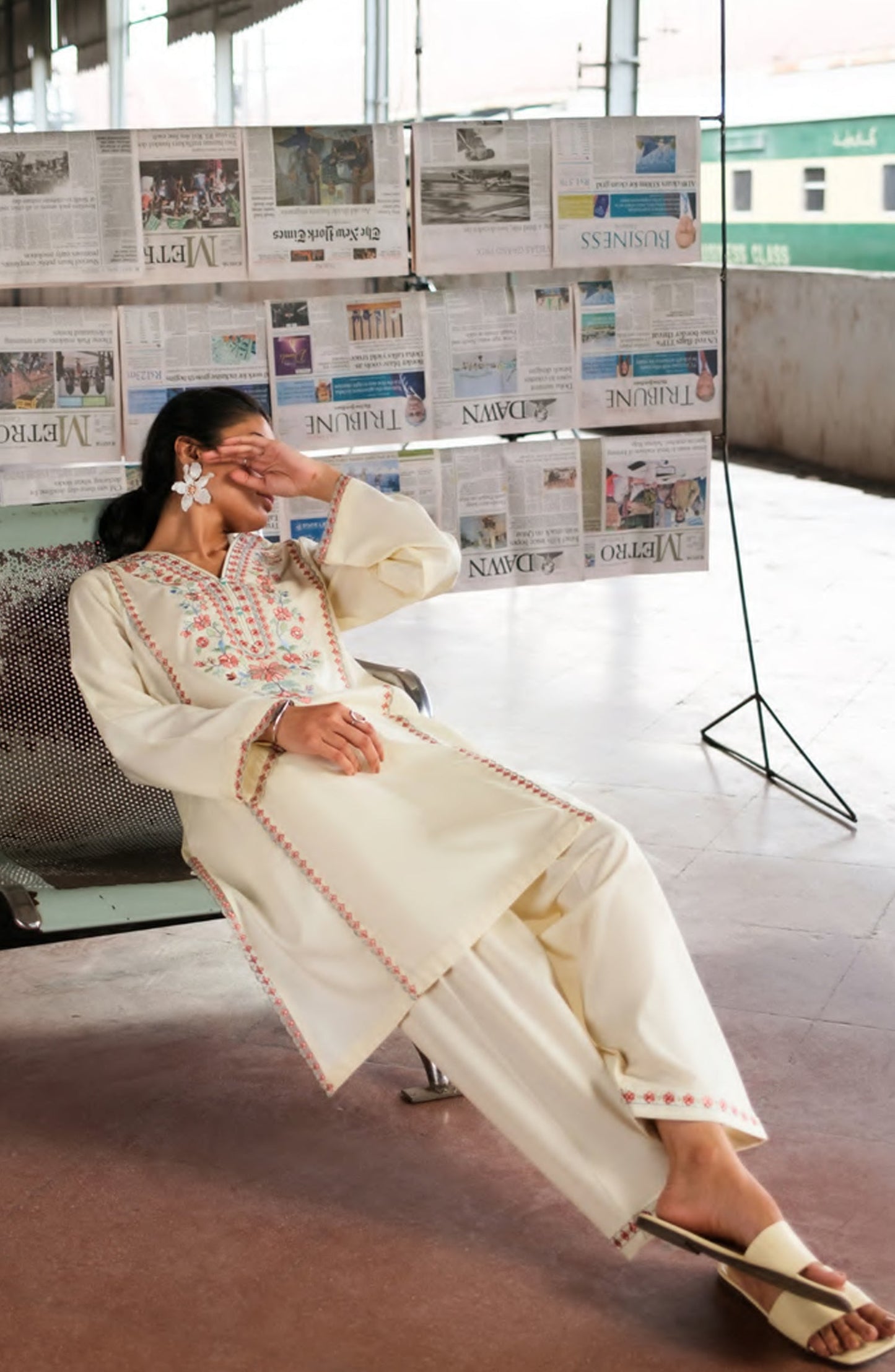 Casual Lite Embroidered Cotton Lawn Stitched 3 Piece Suit - Golden Whisper - CL26TRV - Fawn - Summer Travels Collection