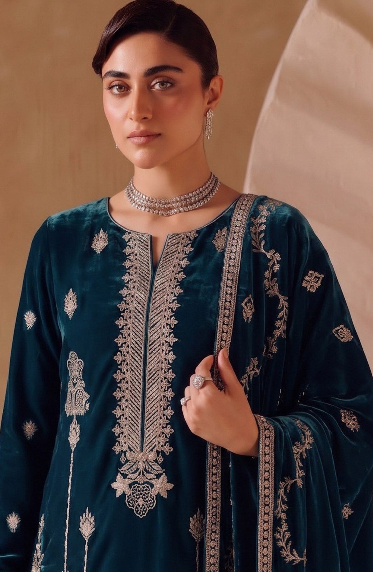 Chanchal by Amna Khadija Embroidered Velvet Unstitched 3 Piece Suit - D-04 - AM26CNL - Blue - Winter Collection