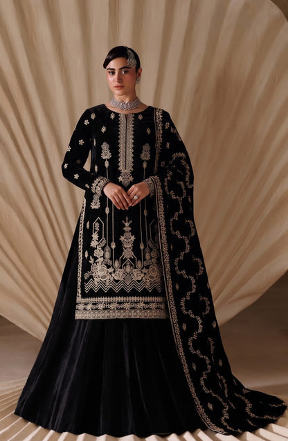 Chanchal by Amna Khadija Embroidered Velvet Unstitched 3 Piece Suit - D-06 - AM26CNL - Black - Winter Collection