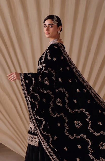 Chanchal by Amna Khadija Embroidered Velvet Unstitched 3 Piece Suit - D-06 - AM26CNL - Black - Winter Collection