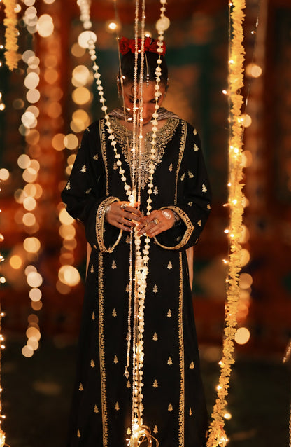 Chand Baali by Casual Lite Embroidered Silk Viscose Stitched 3 Piece Suit - 06 Noor-e-Shab - CL26CND - Black - Festive Collection