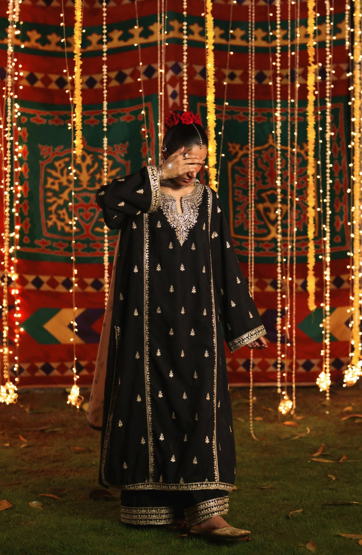 Chand Baali by Casual Lite Embroidered Silk Viscose Stitched 3 Piece Suit - 06 Noor-e-Shab - CL26CND - Black - Festive Collection