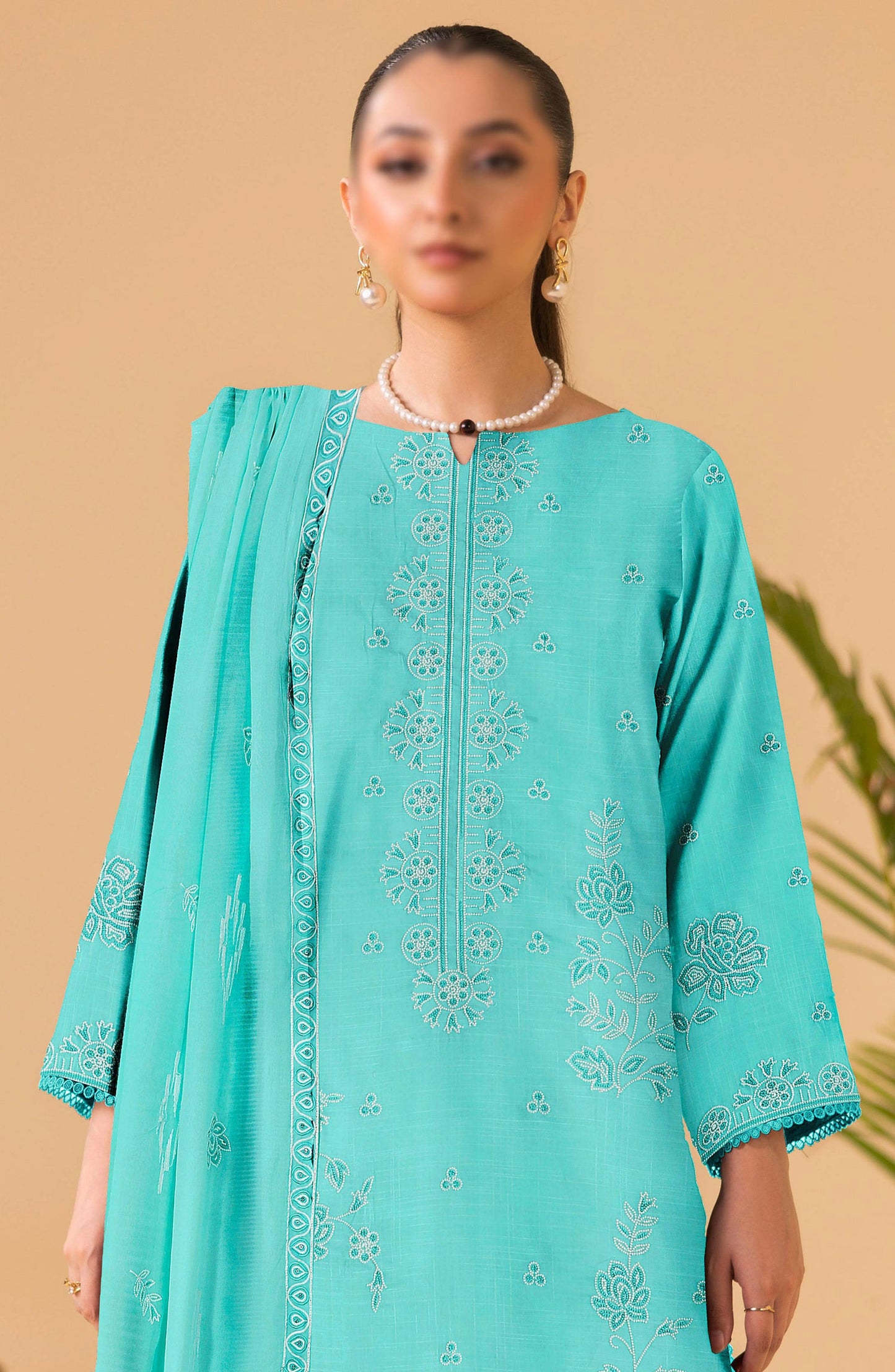 Chandni by Al Karim Embroidered Lawn Unstitched 3 Piece Suit - D-02 - AK26CHN - Ferozi - Summer Collection