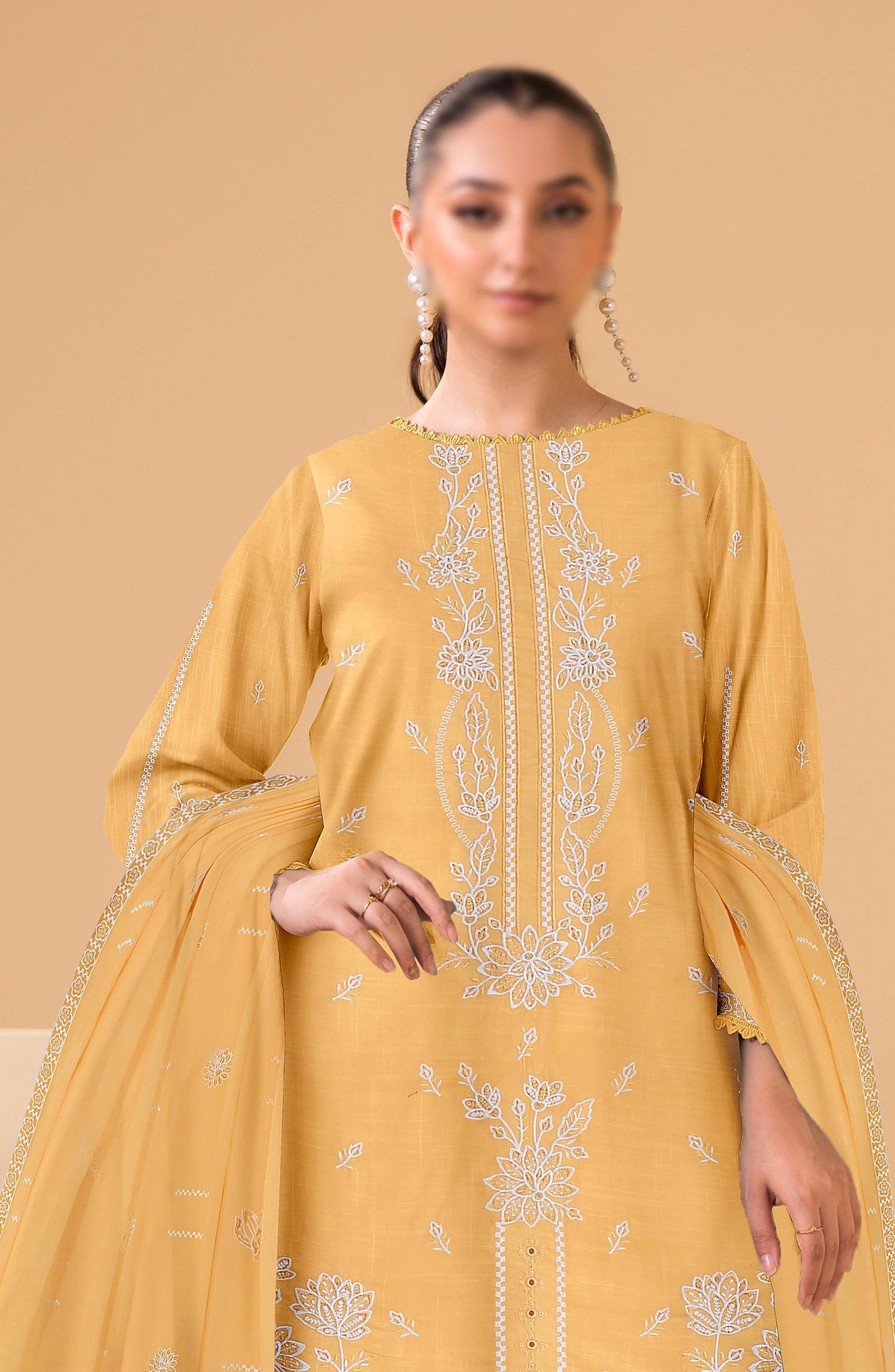 Chandni by Al Karim Embroidered Lawn Unstitched 3 Piece Suit - D-04 - AK26CHN - Yellow - Summer Collection