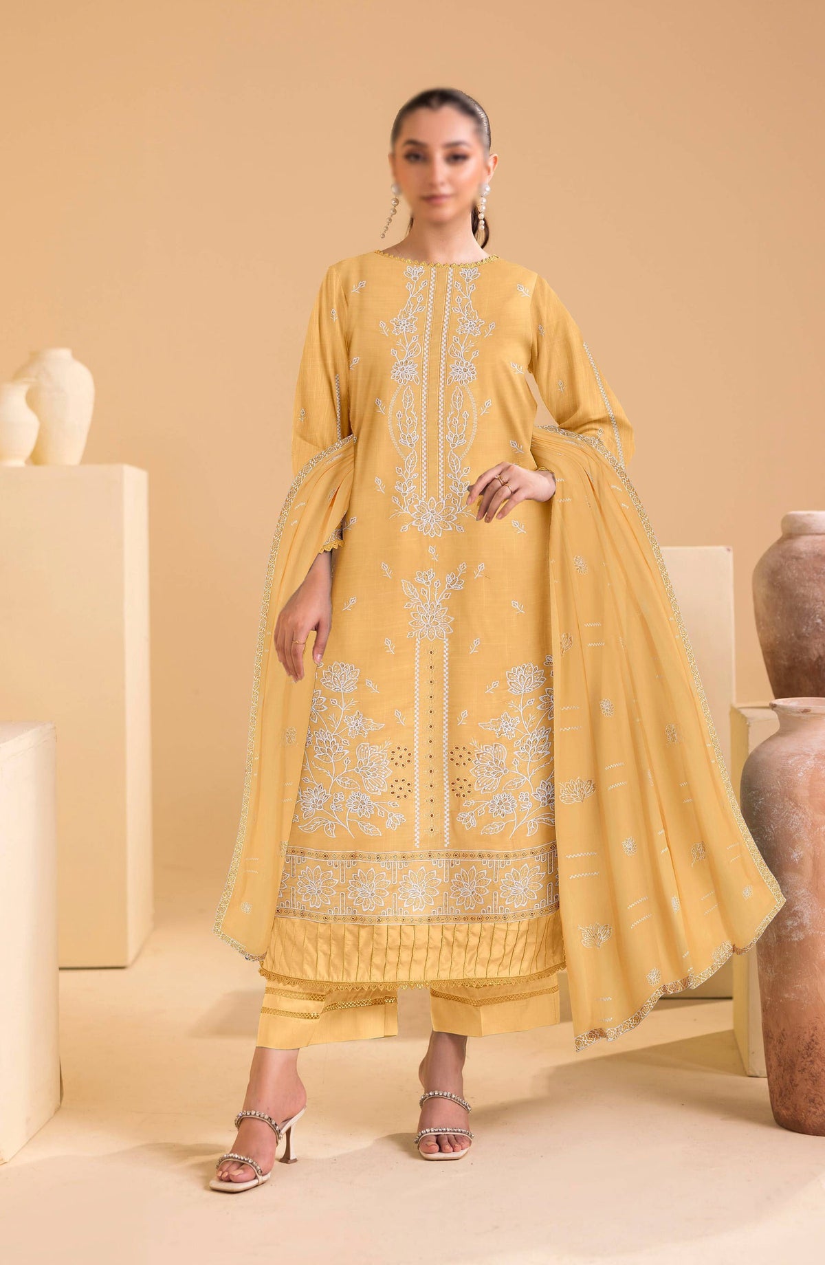 Chandni by Embroidered Lawn Unstitched 3 Piece Suit - D-04 - AK26CHN - Yellow - Summer Collection