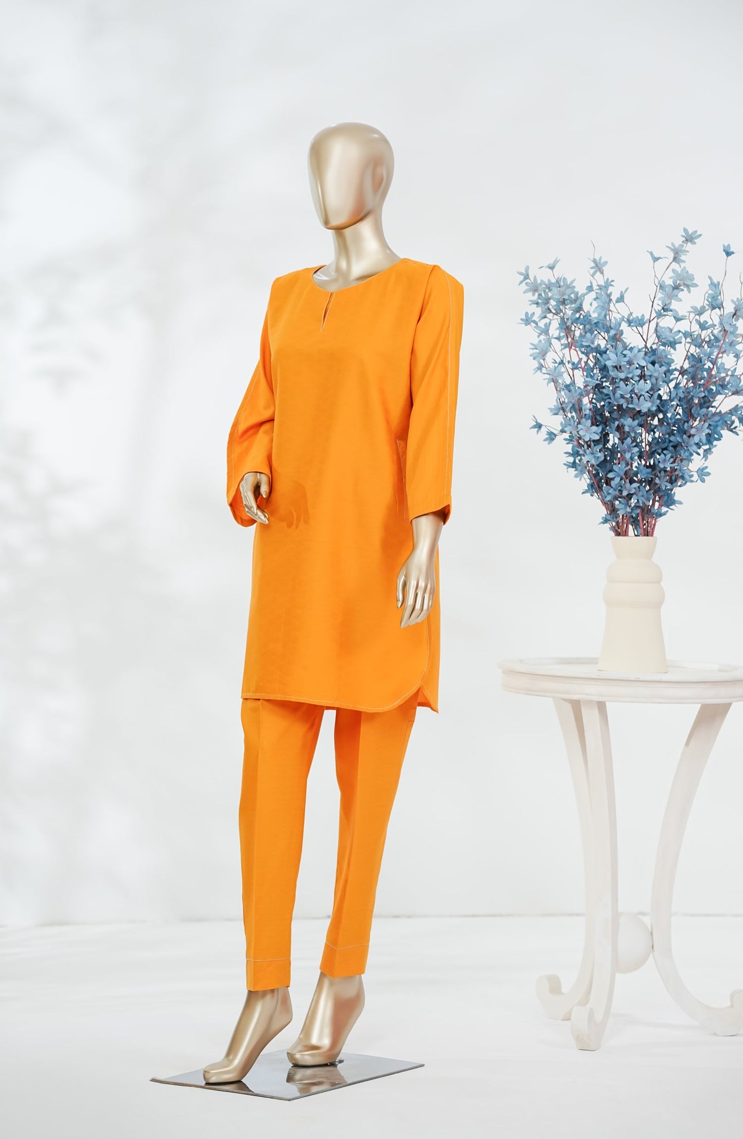 Cmeili by Amna Khadija Solid Jacquard Stitched 2 Piece Co-ords Set - AKCF-02 - AM26AKCF - Orange - Summer Collection
