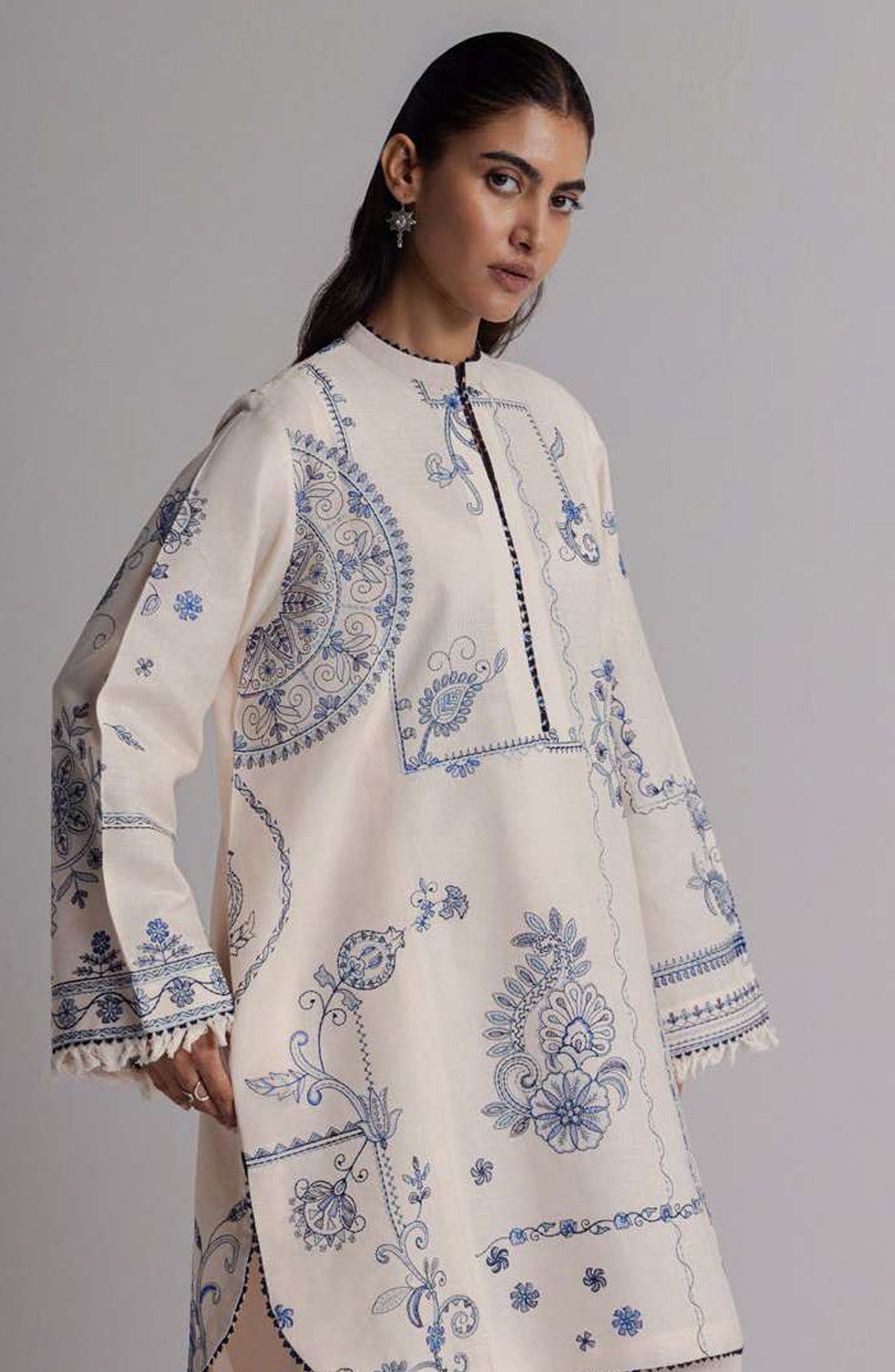 Coco by Zara Shahjahan Embroidered Khaddar Unstitched 3 Piece Suit - D-10B - ZS26CW - White - Winter Collection