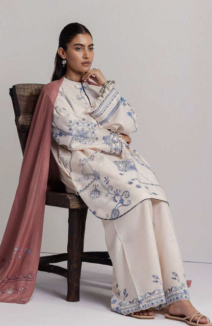 Coco by Zara Shahjahan Embroidered Khaddar Unstitched 3 Piece Suit - D-10B - ZS26CW - White - Winter Collection