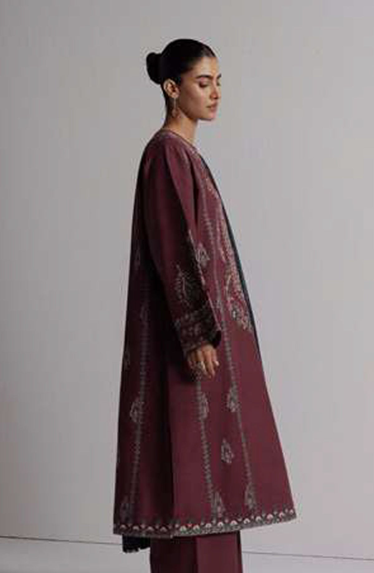 Coco by Zara Shahjahan Embroidered Khaddar Unstitched 3 Piece Suit - D-1A - ZS26CW - Burgundy - Winter Collection