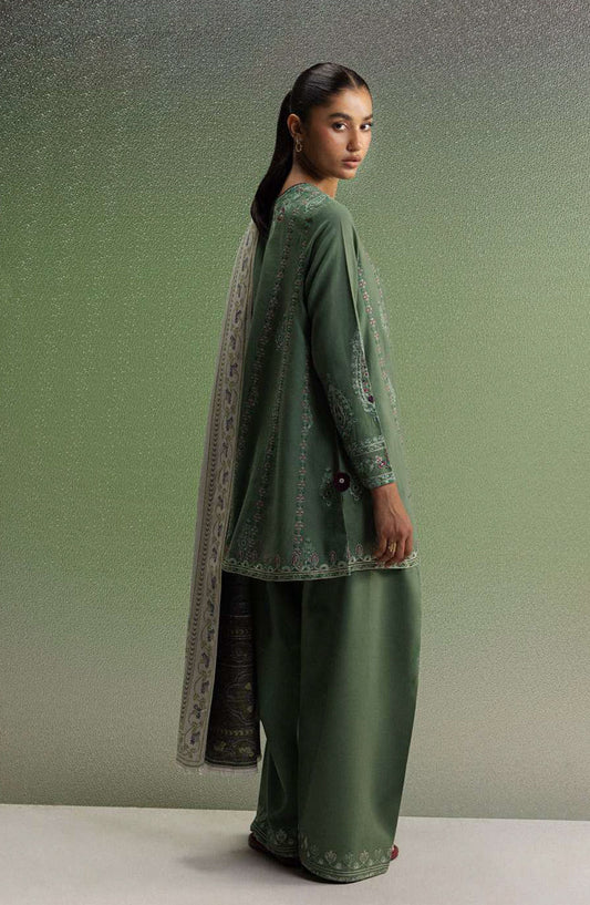 Coco by Zara Shahjahan Embroidered Khaddar Unstitched 3 Piece Suit - D-1B - ZS26CW - Green - Winter Collection