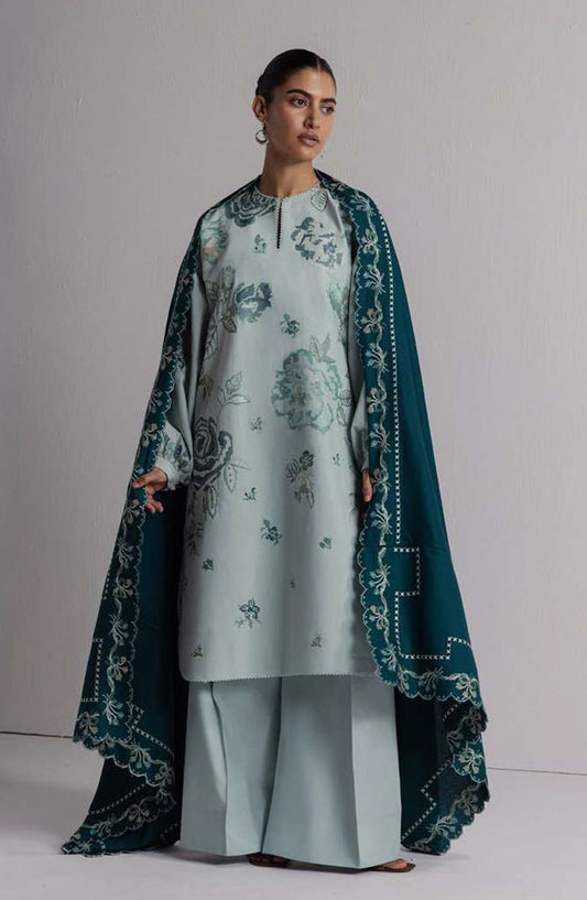 Coco by Zara Shahjahan Embroidered Karandi Unstitched 3 Piece Suit - D-3B - ZS26CW - Ice Blue - Winter Collection