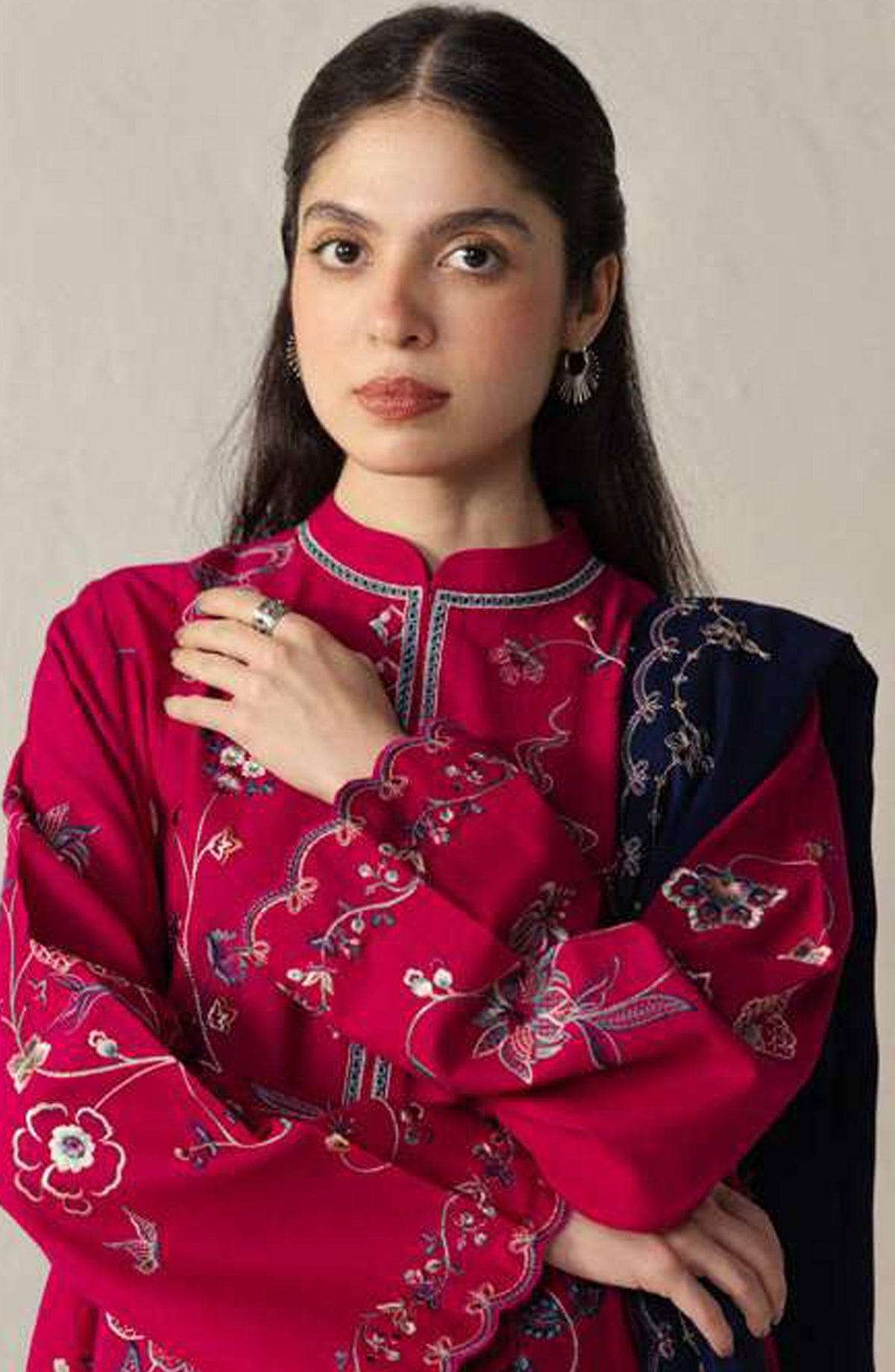Coco by Zara Shahjahan Embroidered Khaddar Unstitched 3 Piece Suit - D-8B - ZS26CW - Pink - Winter Collection