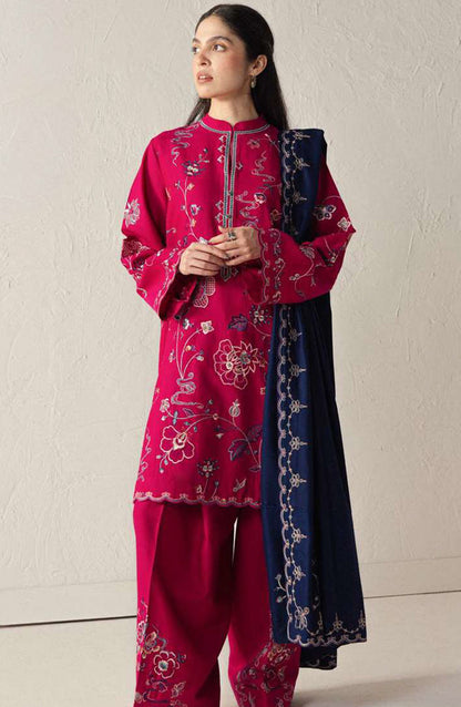 Coco by Zara Shahjahan Embroidered Khaddar Unstitched 3 Piece Suit - D-8B - ZS26CW - Pink - Winter Collection