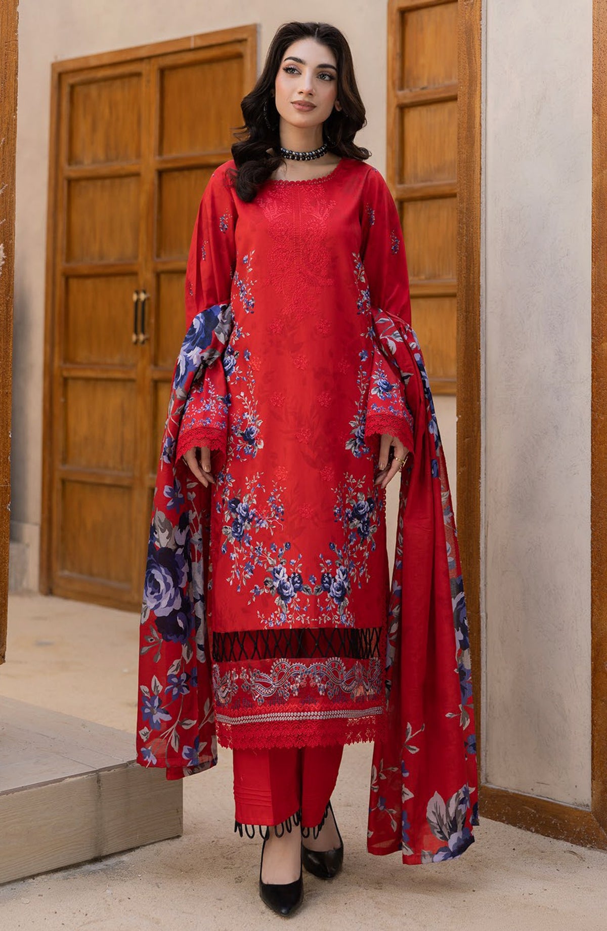 Coco by Panache Embroidered Lawn Unstitched 3 Piece Suit - D-04 - PN26CTW - Red - Summer Collection