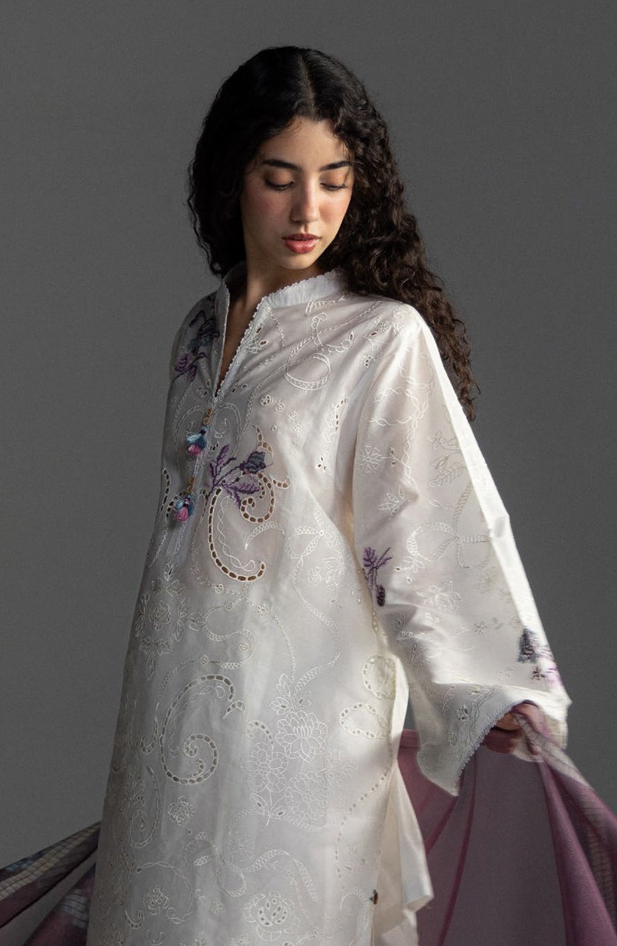 Coco by Zara Shahjahan Embroidered Lawn Unstitched 3 Piece Suit - Sune-10B - ZS26LW - White - Summer Collection