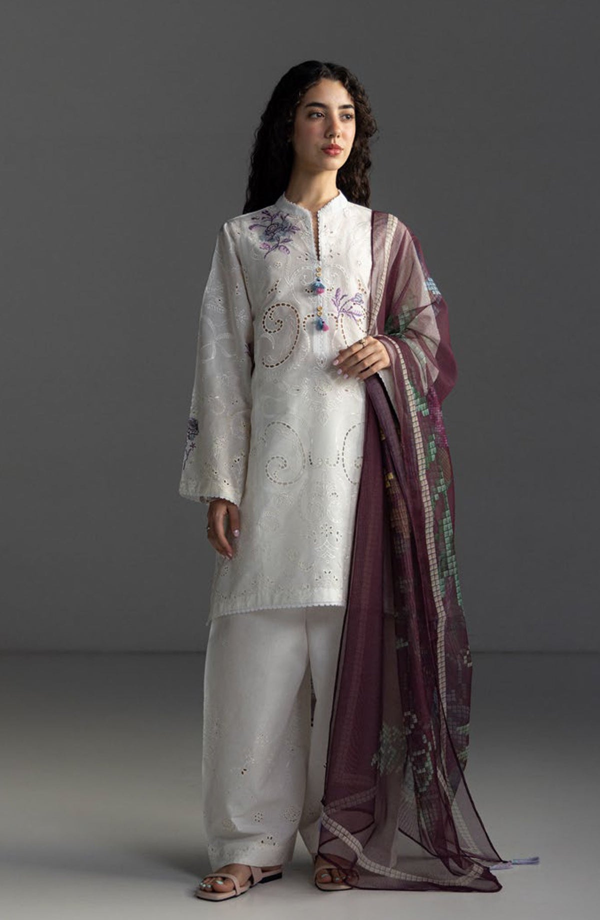 Coco by Zara Shahjahan Embroidered Lawn Unstitched 3 Piece Suit - Sune-10B - ZS26LW - White - Summer Collection