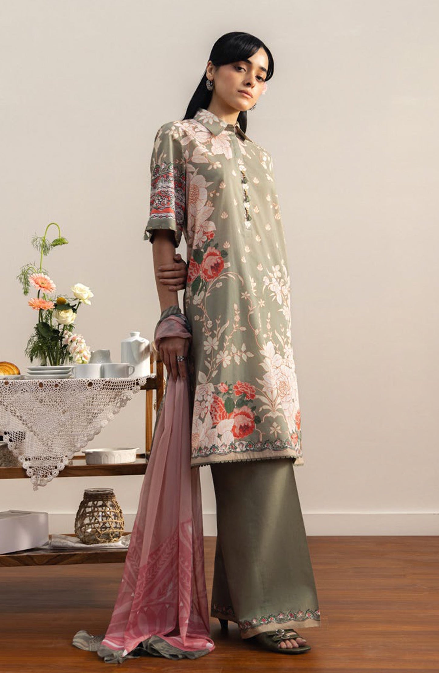Coco by Zara Shahjahan Printed Lawn Unstitched 3 Piece Suit - 10A - ZS26PRTS - Grey - Summer Collection