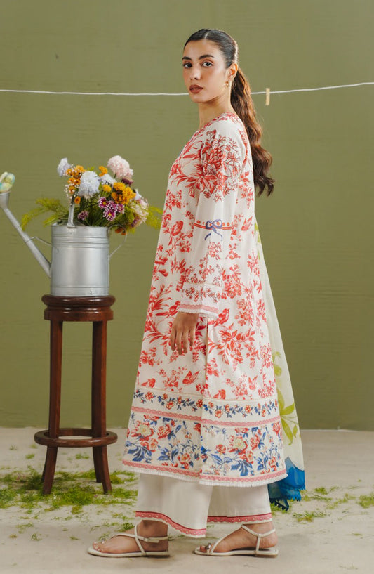 Coco by Zara Shahjahan Printed Lawn Unstitched 3 Piece Suit - D-4A - ZS26PR - White - Summer Collection