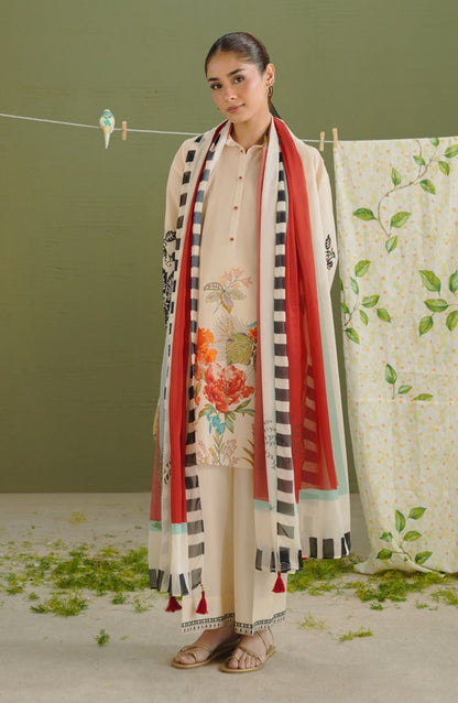 Coco by Zara Shahjahan Printed Lawn Unstitched 3 Piece Suit - D-3A - ZS26PR - Fawn - Summer Collection