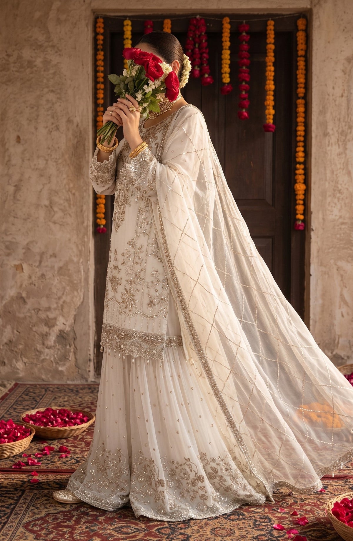 Darbaar-e-Ishq by Amna Khadija Embroidered Chiffon Stitched 3 Piece Suit - AKDI-07 - AM26BRT - White - Festive Collection