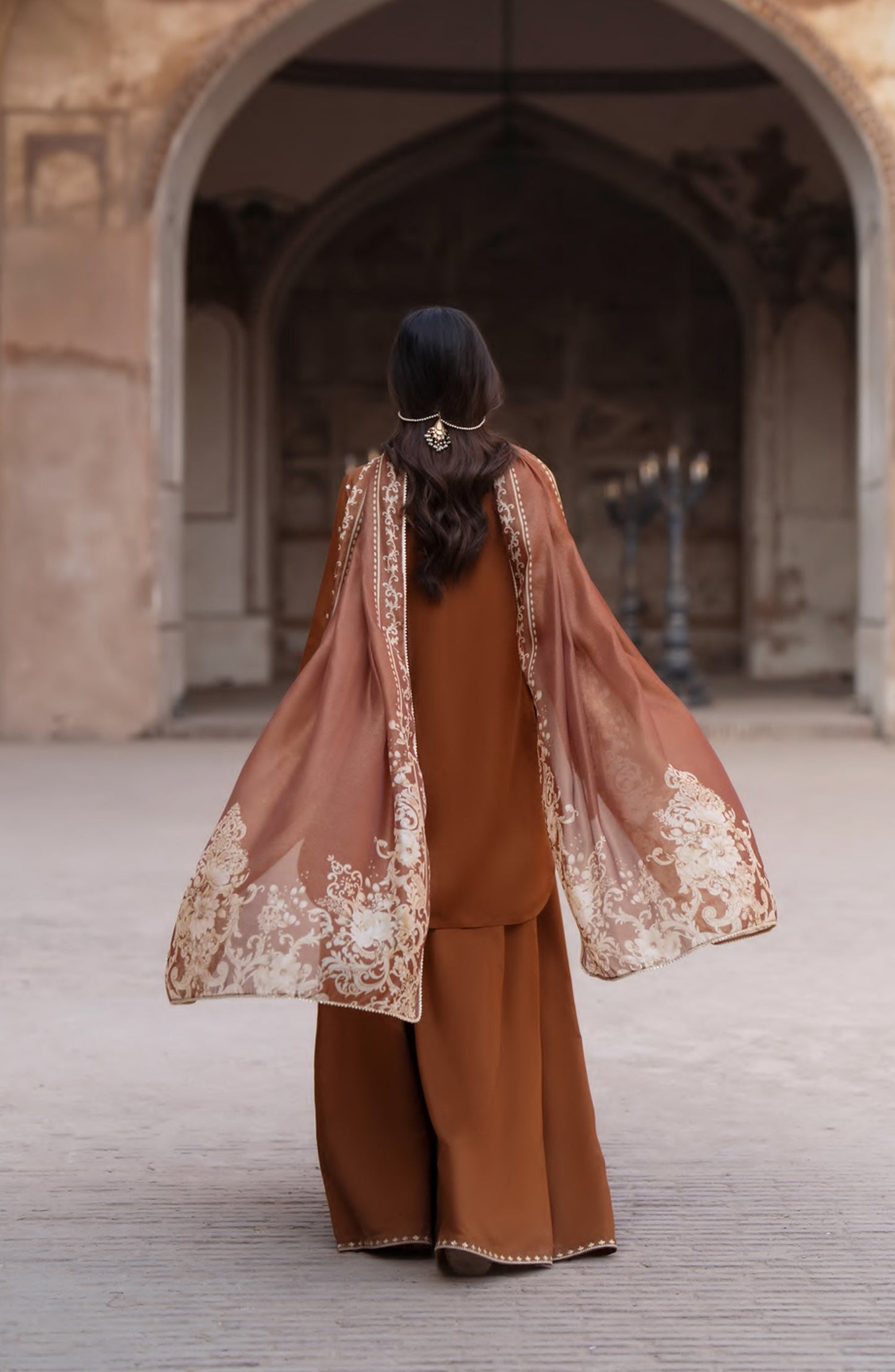 Darbar by Casual Lite Premium Embroidered Silk Viscose Stitched 3 Piece Suit - Mehrbano - CL26DRB - Rust - Festive Collection