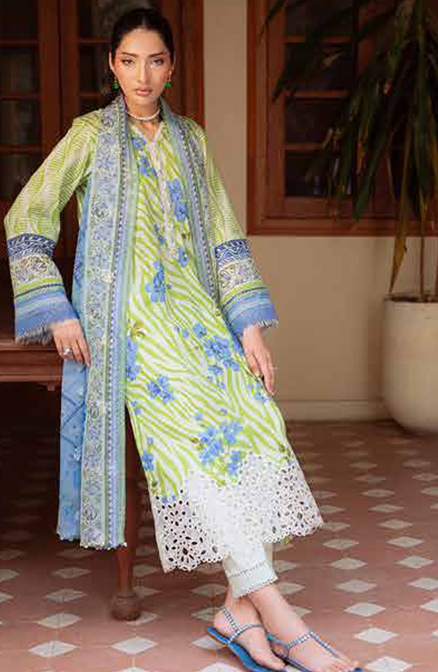 Daria Embroidered Lawn Unstitched 3 Piece Suit - DA-34 - DR26RM - Green - Ramadan Collection