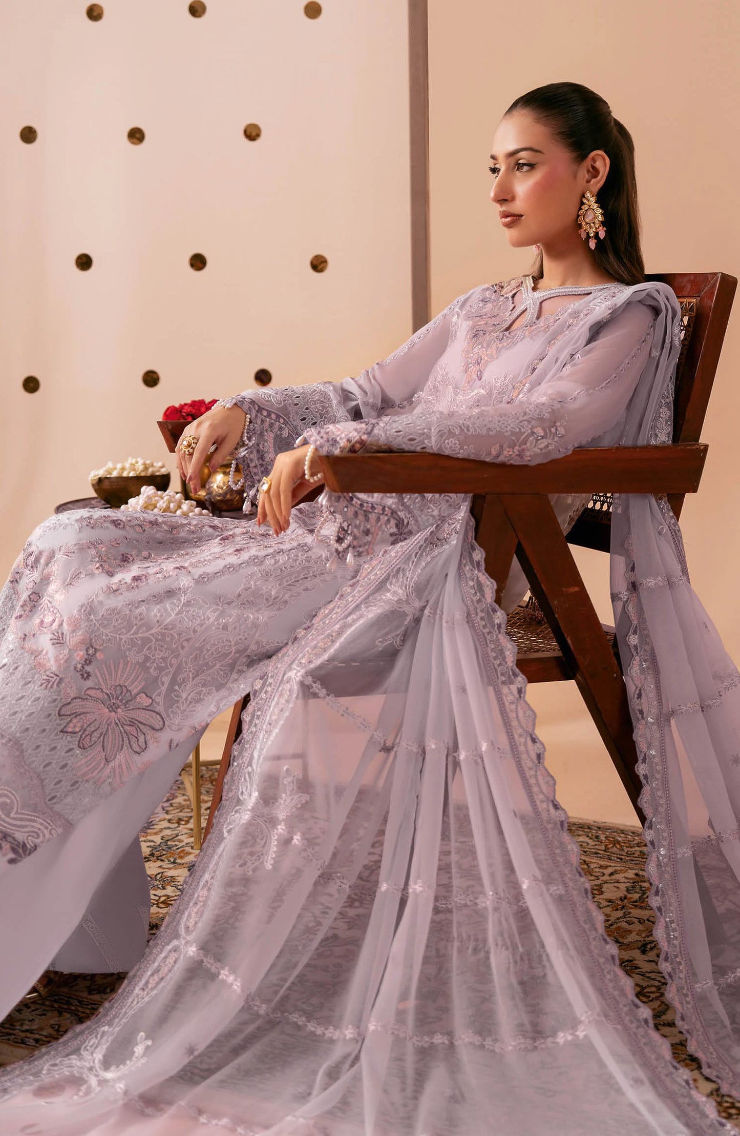Dastak by Ramsha Premium Embroidered Chiffon Unstitched 3 Piece Suit - Q-308 - RM26DTK - Purple - Festive Collection