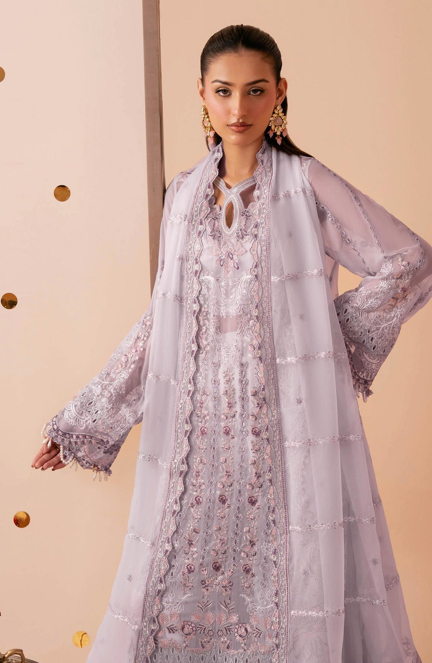 Dastak by Ramsha Premium Embroidered Chiffon Unstitched 3 Piece Suit - Q-308 - RM26DTK - Purple - Festive Collection