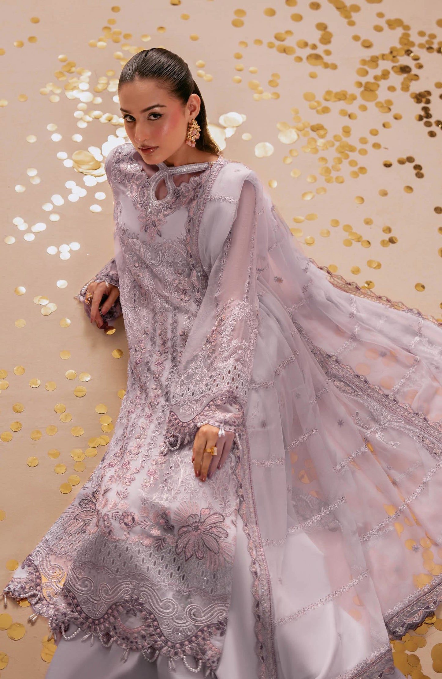 Dastak by Ramsha Premium Embroidered Chiffon Unstitched 3 Piece Suit - Q-308 - RM26DTK - Purple - Festive Collection