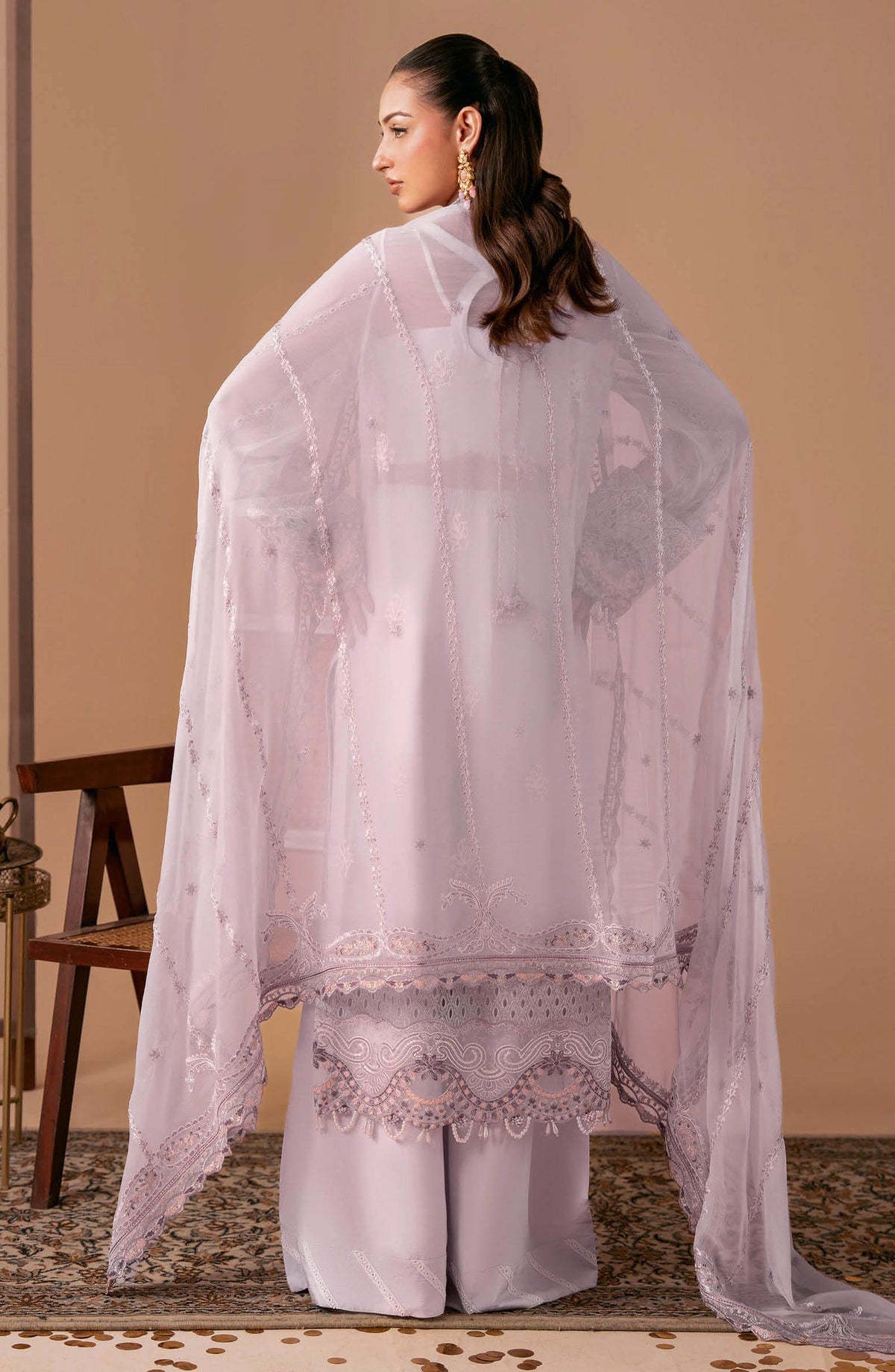 Dastak by Ramsha Premium Embroidered Chiffon Unstitched 3 Piece Suit - Q-308 - RM26DTK - Purple - Festive Collection