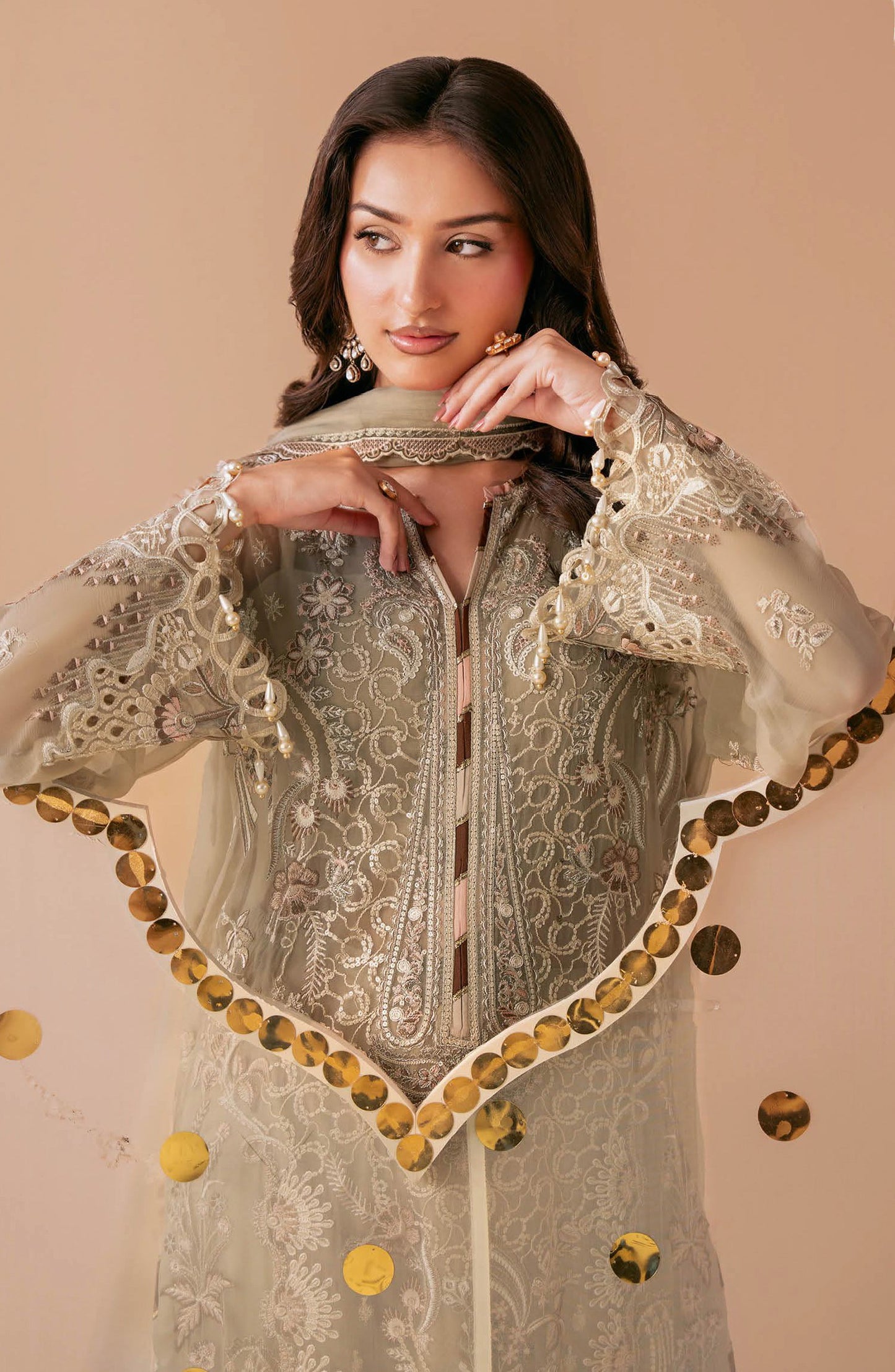 Dastak by Ramsha Premium Embroidered Chiffon Unstitched 3 Piece Suit - Q-307 - RM26DTK - Green - Festive Collection