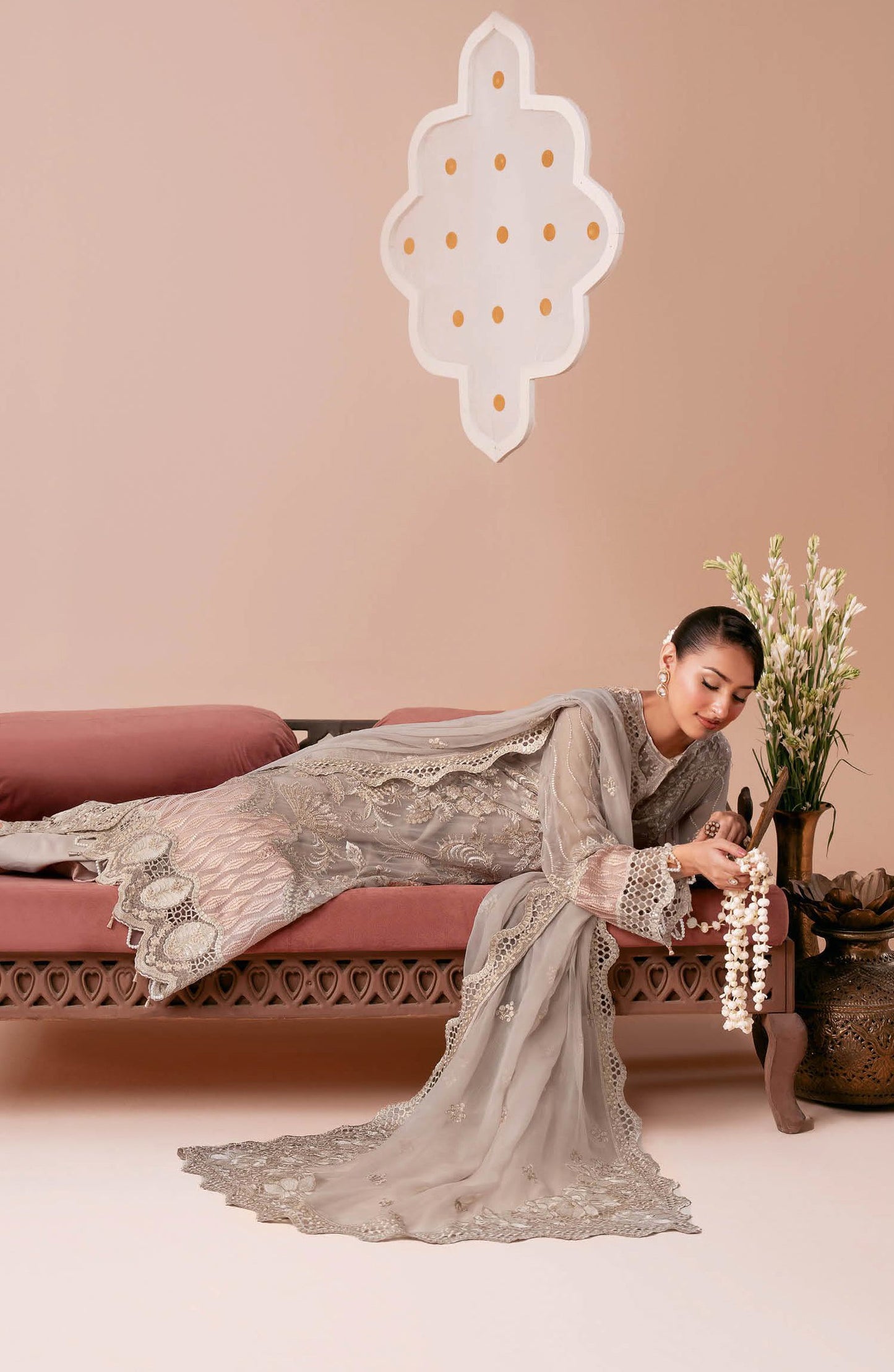 Dastak by Ramsha Premium Embroidered Chiffon Unstitched 3 Piece Suit - Q-304 - RM26DTK - Grey - Festive Collection