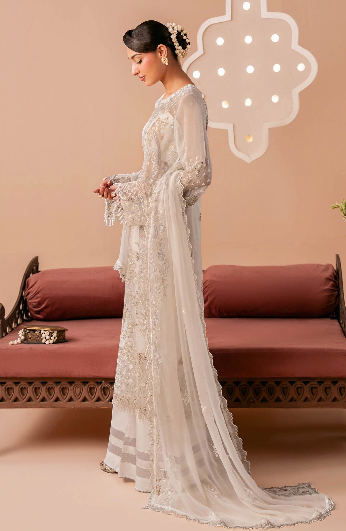 Dastak by Ramsha Premium Embroidered Chiffon Unstitched 3 Piece Suit - Q-302 - RM26DTK - White - Festive Collection