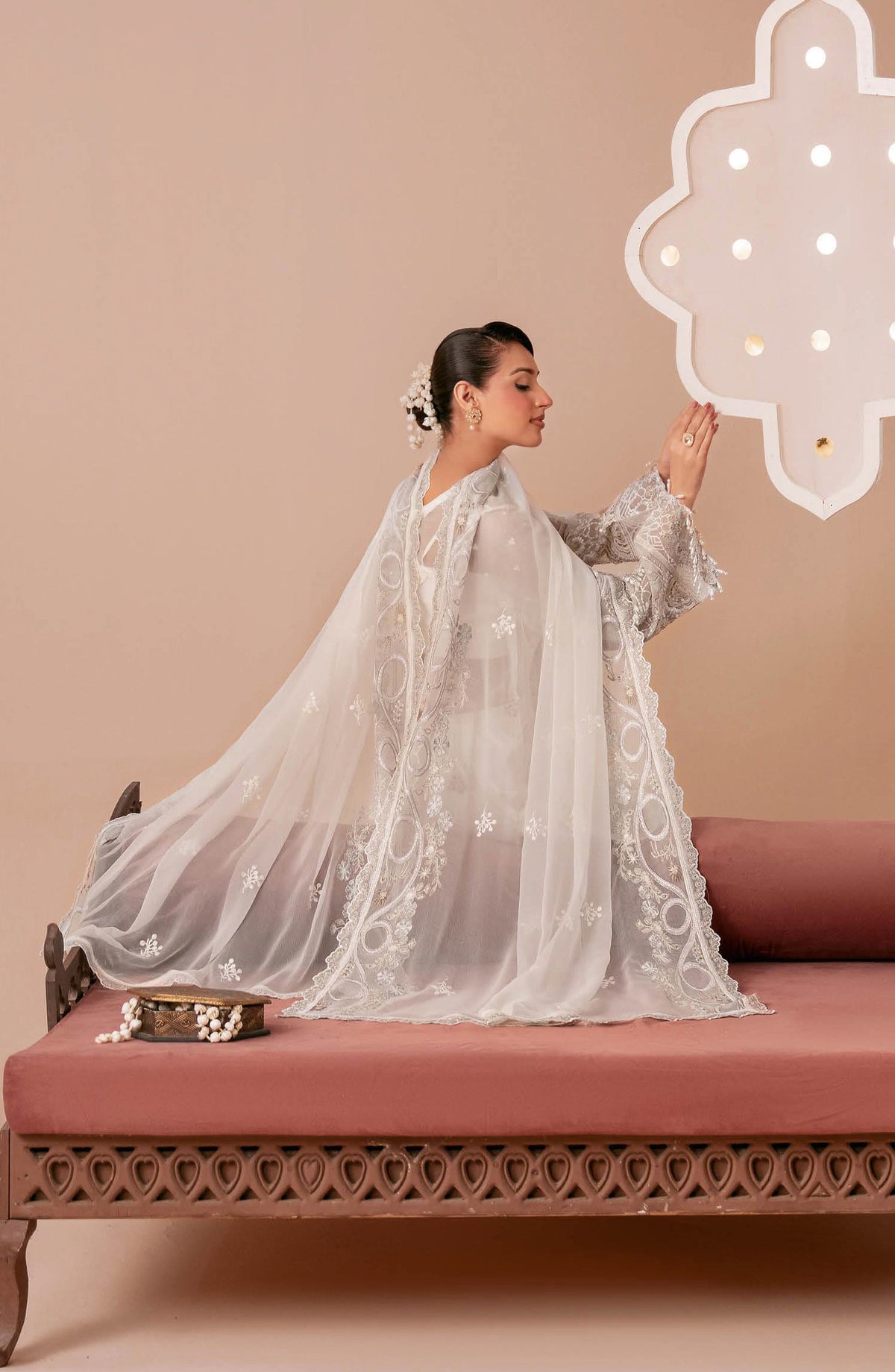 Dastak by Ramsha Premium Embroidered Chiffon Unstitched 3 Piece Suit - Q-302 - RM26DTK - White - Festive Collection