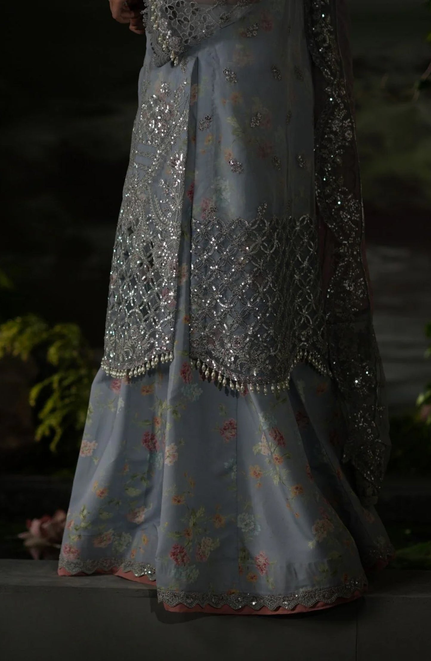 Dastan e Ishq by AJR Luxury Embroidered Organza Unstitched 3 Piece Suit - AJR-DS-06 MAH JABEEN - AJR25DST - Blue - Festive Formals Collection