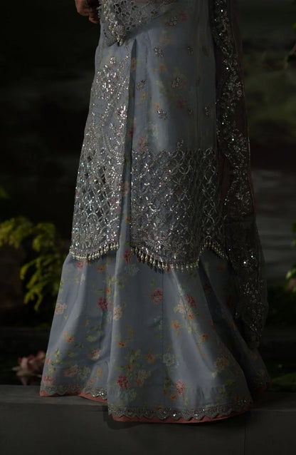 Dastan e Ishq by AJR Luxury Embroidered Organza Unstitched 3 Piece Suit - AJR-DS-06 MAH JABEEN - AJR25DST - Blue - Festive Formals Collection