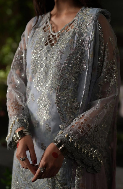 Dastan e Ishq by AJR Luxury Embroidered Organza Unstitched 3 Piece Suit - AJR-DS-06 MAH JABEEN - AJR25DST - Blue - Festive Formals Collection