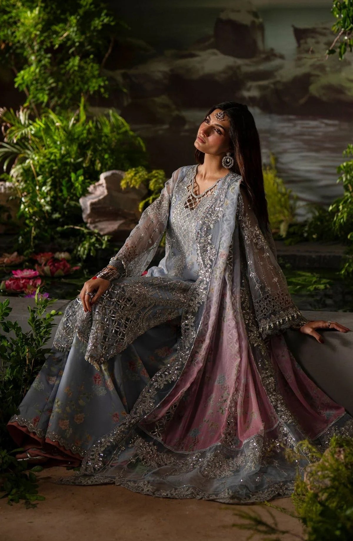 Dastan e Ishq by AJR Luxury Embroidered Organza Unstitched 3 Piece Suit - AJR-DS-06 MAH JABEEN - AJR25DST - Blue - Festive Formals Collection
