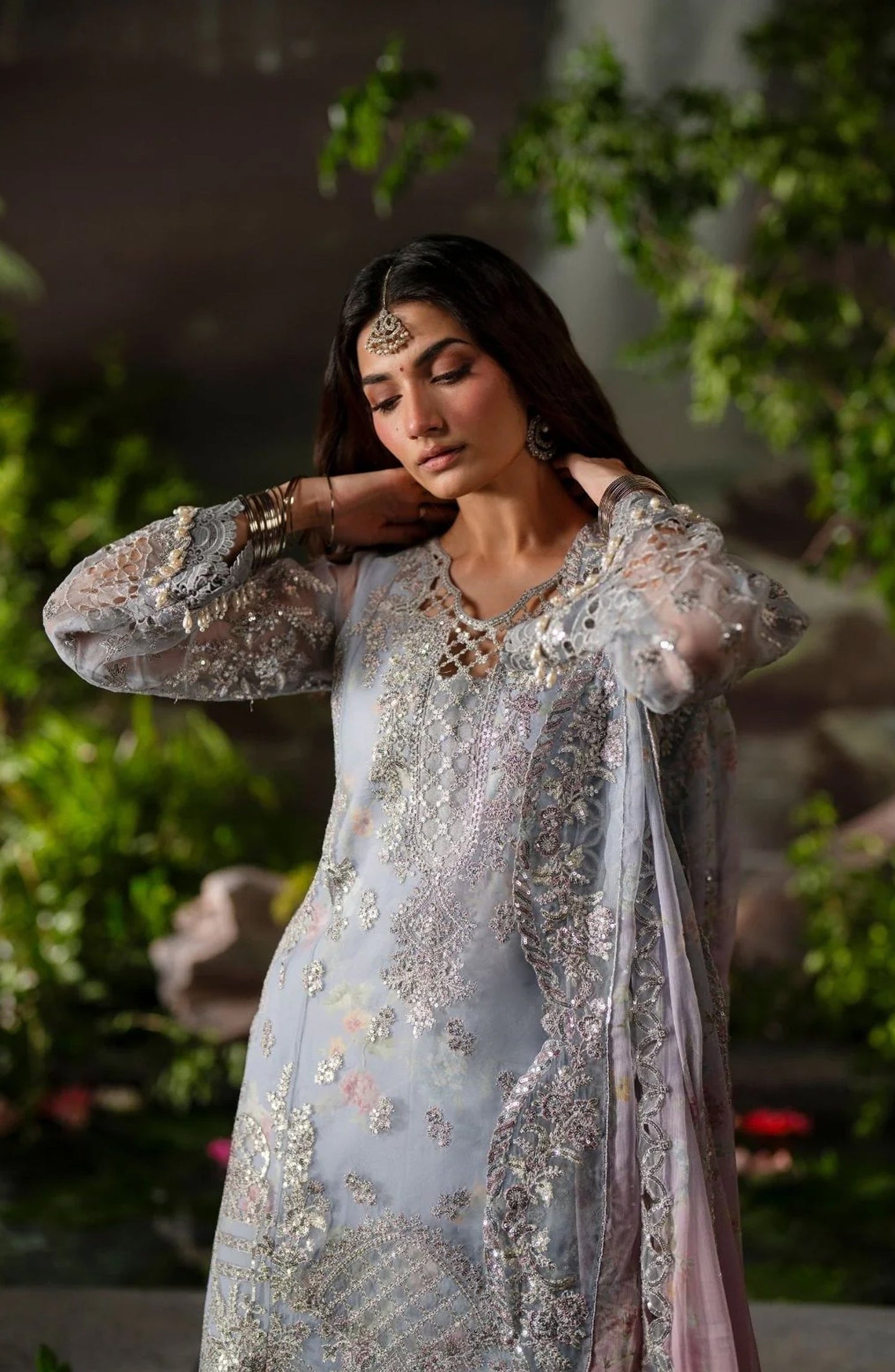 Dastan e Ishq by AJR Luxury Embroidered Organza Unstitched 3 Piece Suit - AJR-DS-06 MAH JABEEN - AJR25DST - Blue - Festive Formals Collection