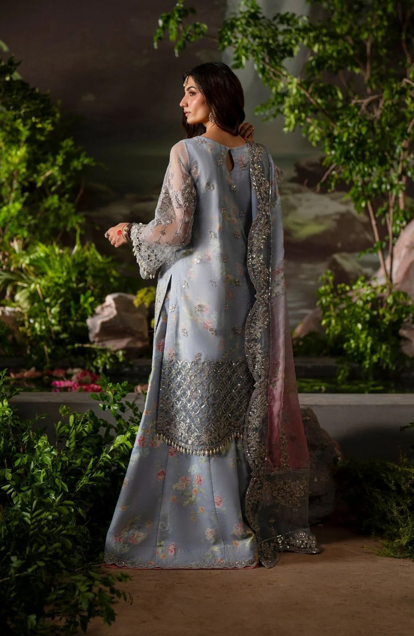 Dastan e Ishq by AJR Luxury Embroidered Organza Unstitched 3 Piece Suit - AJR-DS-06 MAH JABEEN - AJR25DST - Blue - Festive Formals Collection