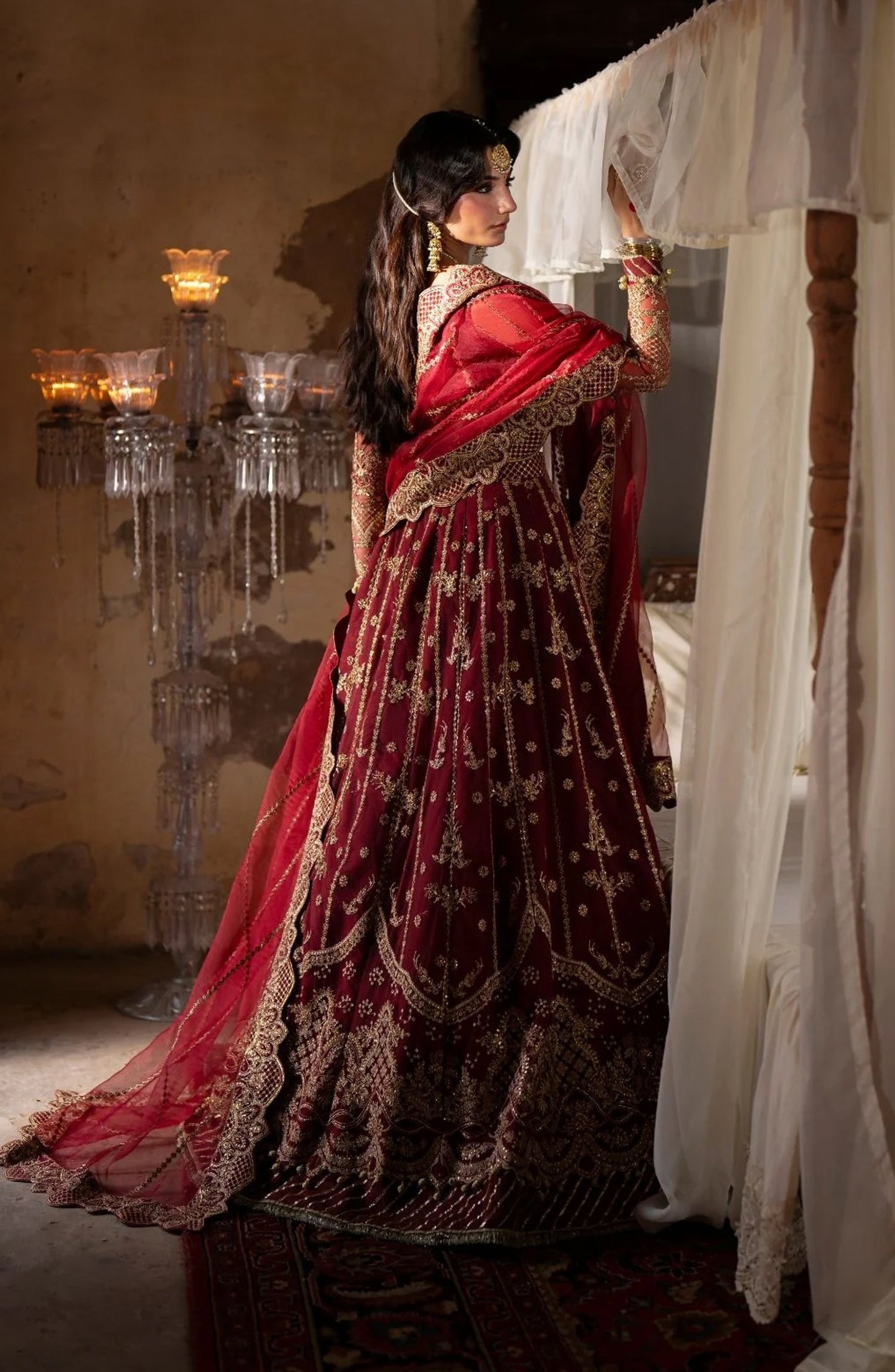 Dastan e Ishq by AJR Luxury Embroidered Net Unstitched 3 Piece Suit - AJR-DS-03 PARIZAD - AJR25DST - Red - Festive Formals Collection