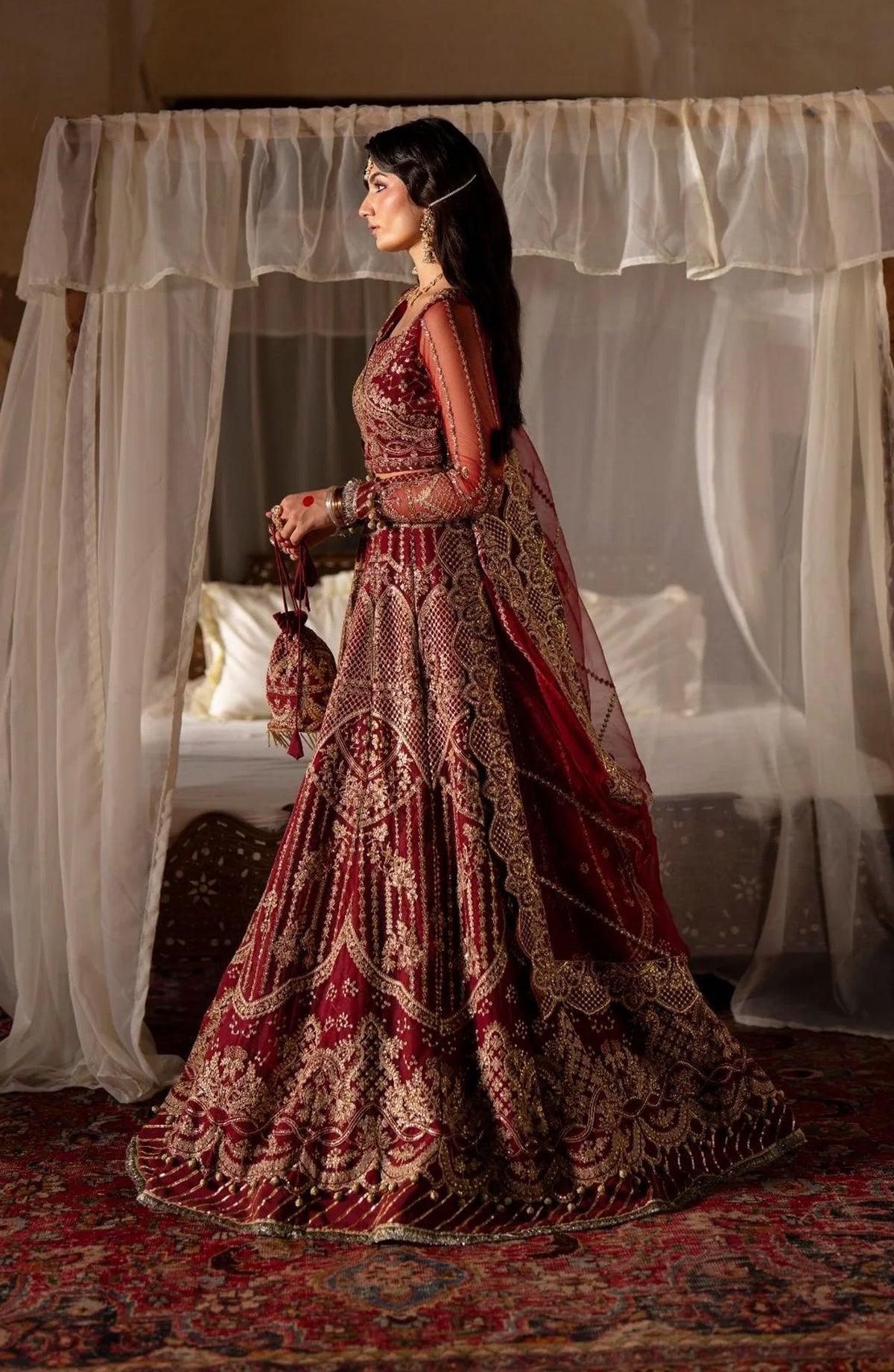 Dastan e Ishq by AJR Luxury Embroidered Net Unstitched 3 Piece Suit - AJR-DS-03 PARIZAD - AJR25DST - Red - Festive Formals Collection