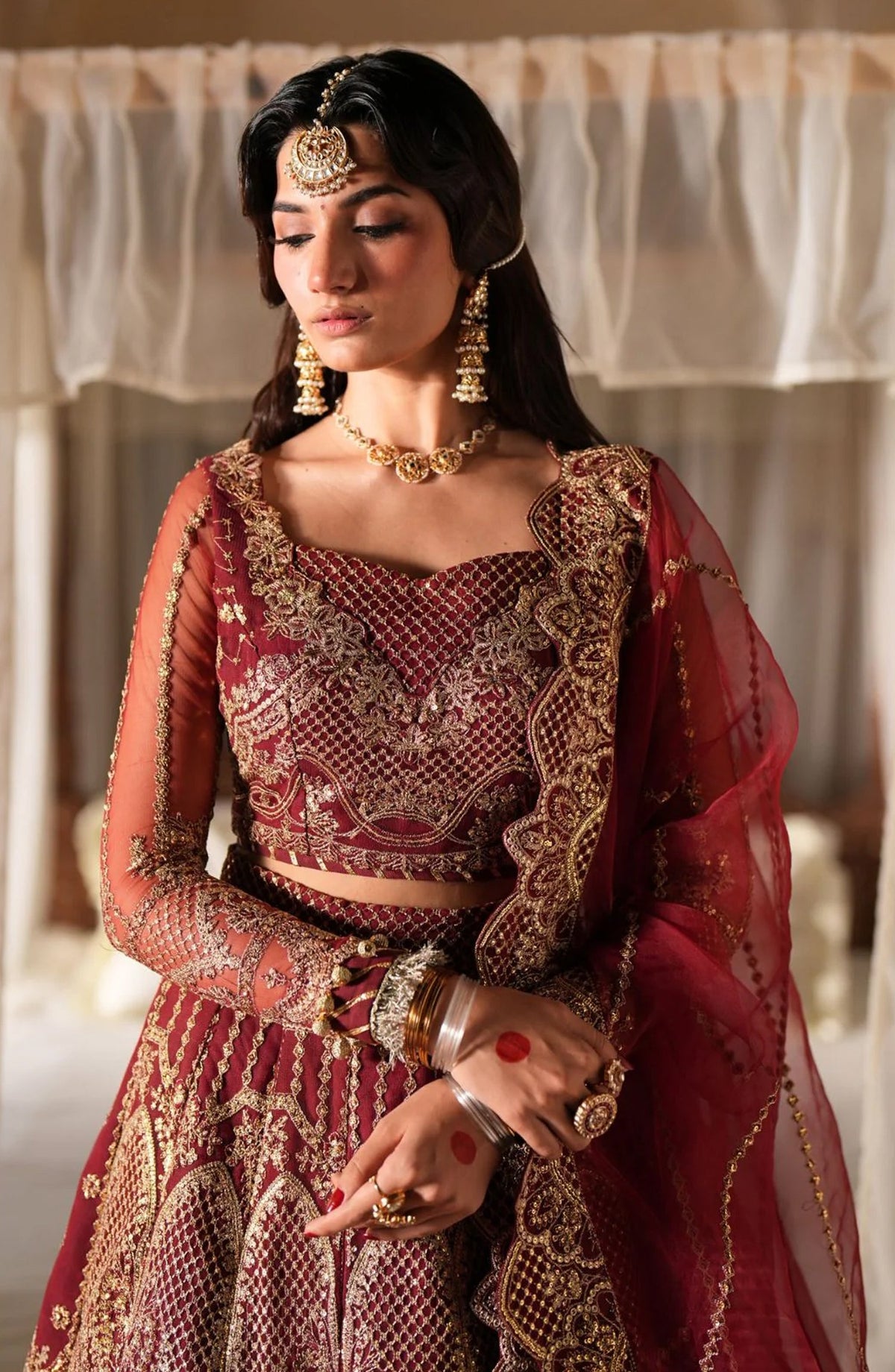 Dastan e Ishq by AJR Luxury Embroidered Net Unstitched 3 Piece Suit - AJR-DS-03 PARIZAD - AJR25DST - Red - Festive Formals Collection