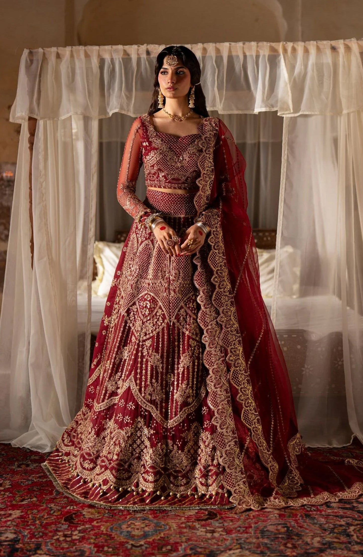 Dastan e Ishq by AJR Luxury Embroidered Net Unstitched 3 Piece Suit - AJR-DS-03 PARIZAD - AJR25DST - Red - Festive Formals Collection