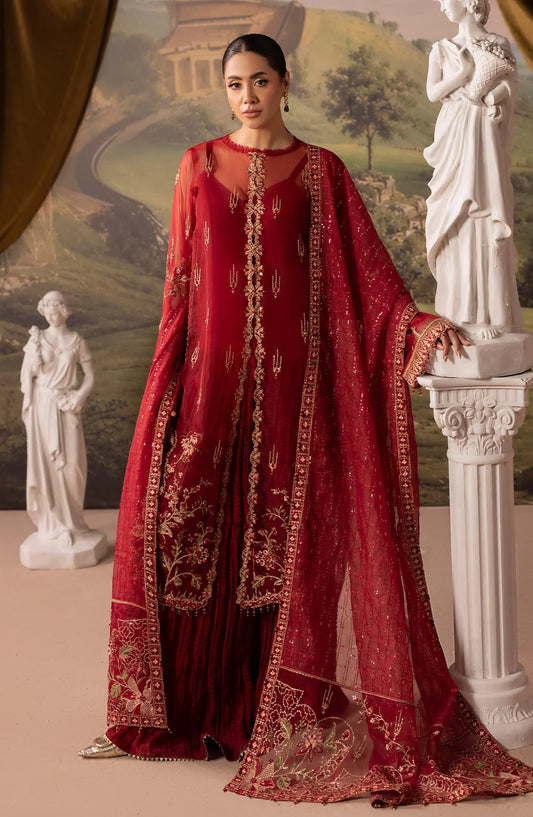 Dehleez by Embroidered Organza Unstitched 3 Piece Suit - DL-53 - AK26DLZ - Red - Formal Collection